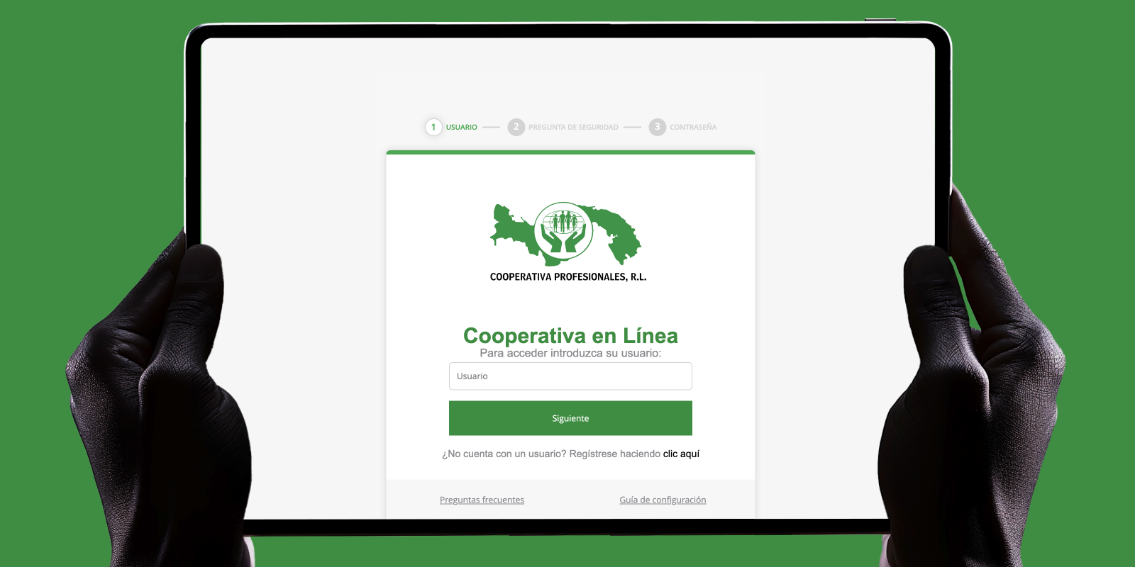 Mockup de banca en línea y OTP para Cooperativa Profesionales